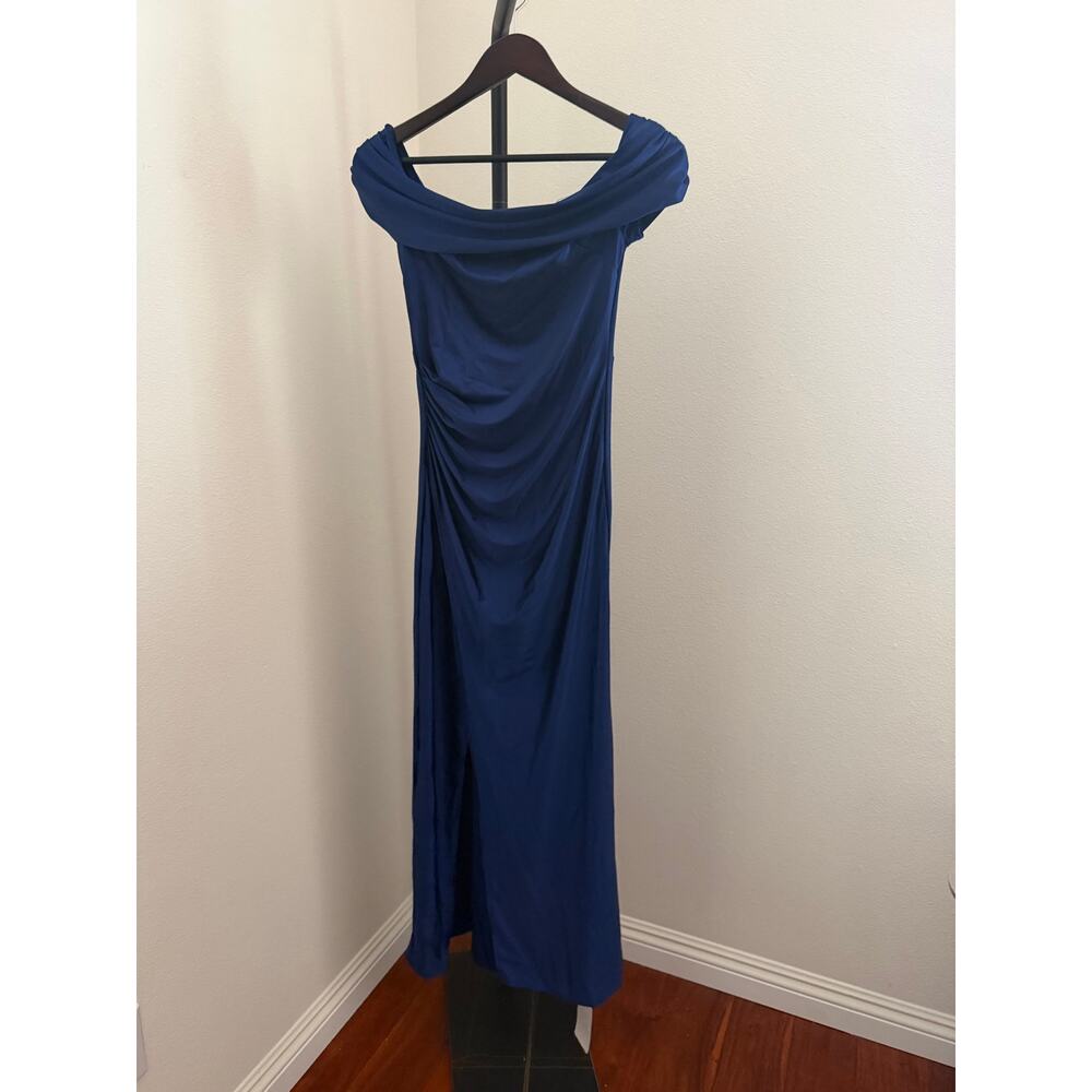 elegant viral off the shoulder wedding guest summer gown dress dark navy S - Picture 6 of 11